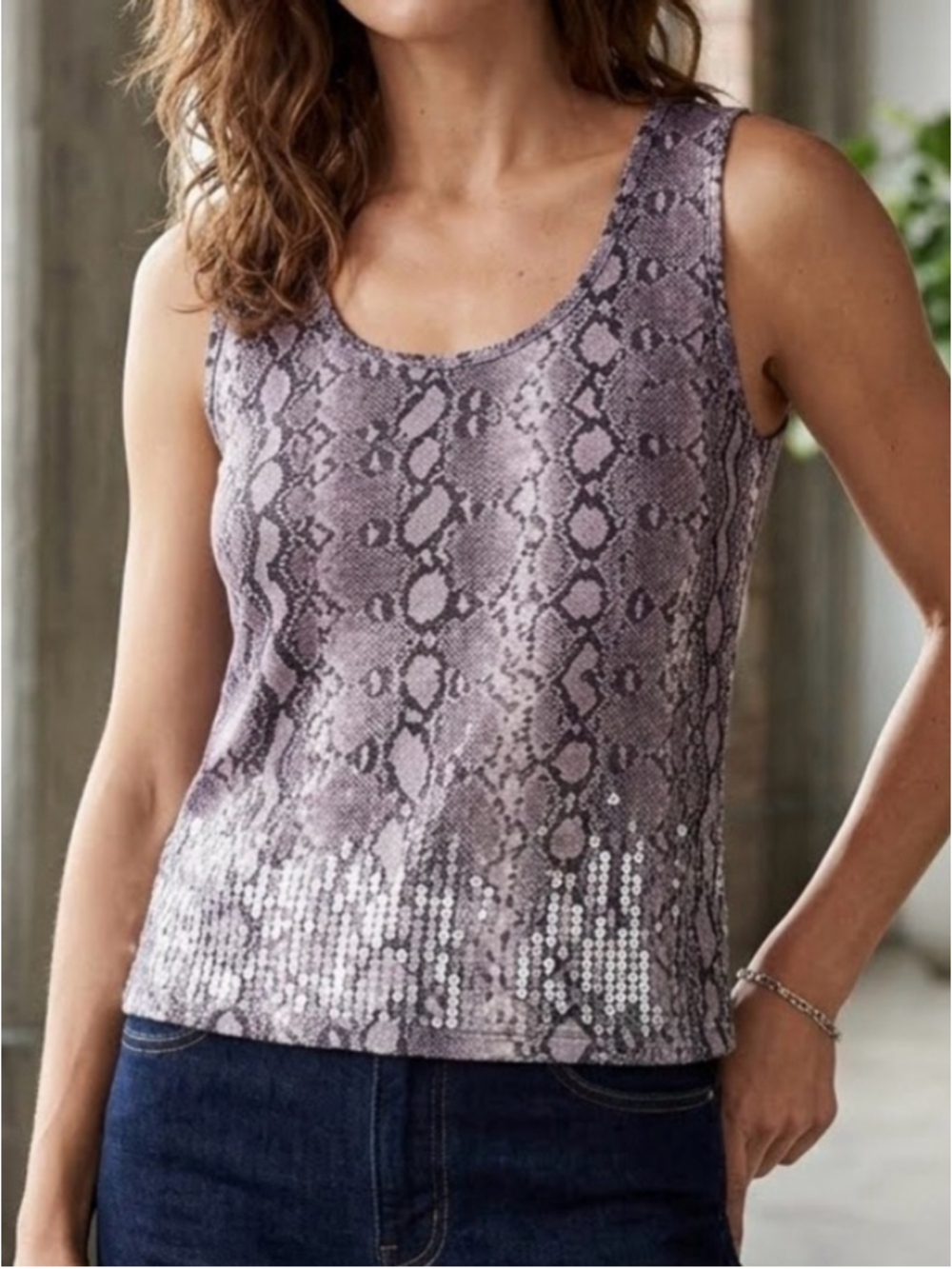 Michael Kors Purple Snake-Print Sleeveless Tank sequence chic trendy work M 1423
